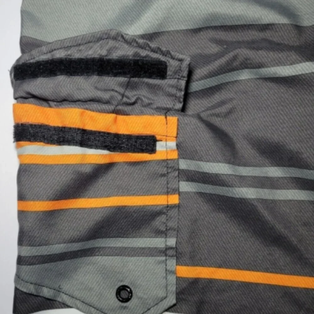 Hang Ten Mens Orange and Gray Striped Swim Trunks With 1 Pocket Size Large